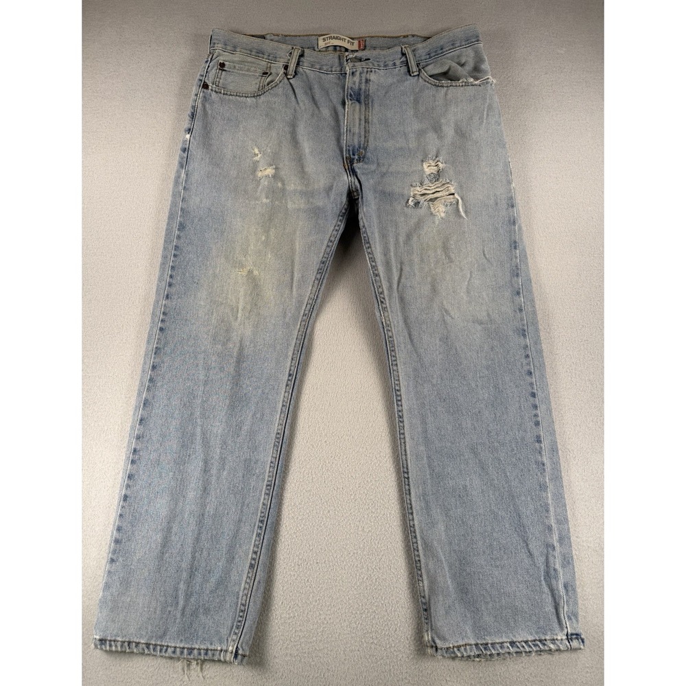 Levi's 505 Mens Straight Fit Distressed Denim Jeans Size 38x29 Light Wash